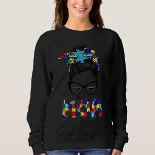 Sudadera Autism Mom Life Messy Bun Gafas de sol Bandana Mot