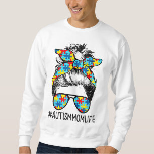 Sudadera Autism Mom Life Messy Bun Gafas de sol Bandana Mot