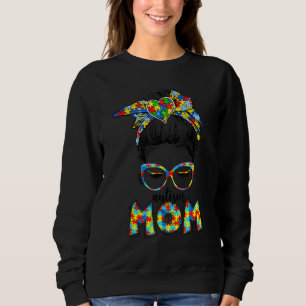 Sudadera Autism Mom Life Messy Bun Gafas de sol Bandana Mot