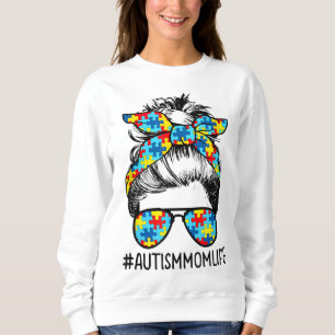 Sudadera Autism Mom Life Messy Bun Gafas de sol Bandana Mot
