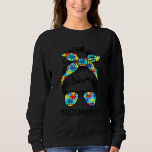 Sudadera Autism Mom Life Messy Bun Gafas de sol Bandana Mot