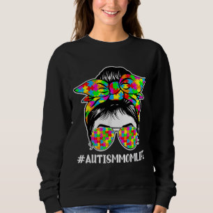 Sudadera Autism Mom Life Messy Bun Gafas de sol Bandana Mot