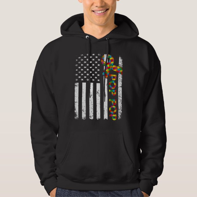 Sudadera Autismo angustiado Pop-American Flag Family Mat (Anverso)
