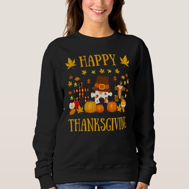 Sudadera Autismo Asd Conciencia Rompecabezas Otoño Feliz Dí (Anverso)