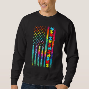 Sudadera Autismo Bandera Americana Tee Tie Dye Autism Aware