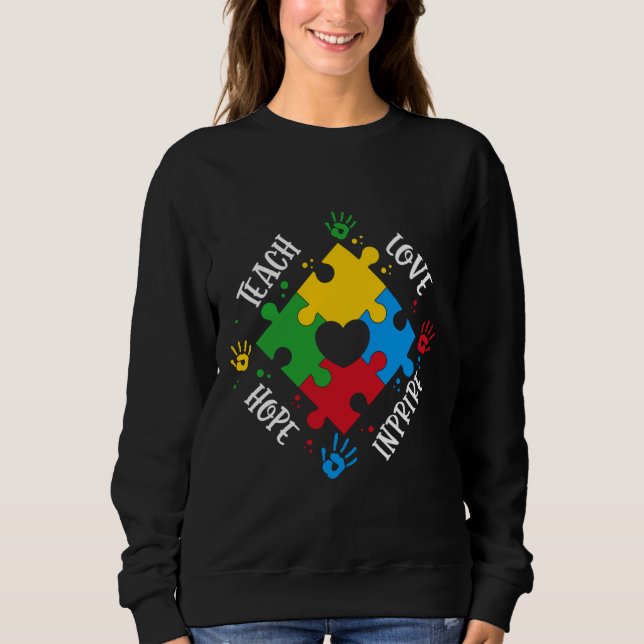 Sudadera Autismo Conciencia Amor Enseñar Esperanza (Anverso)