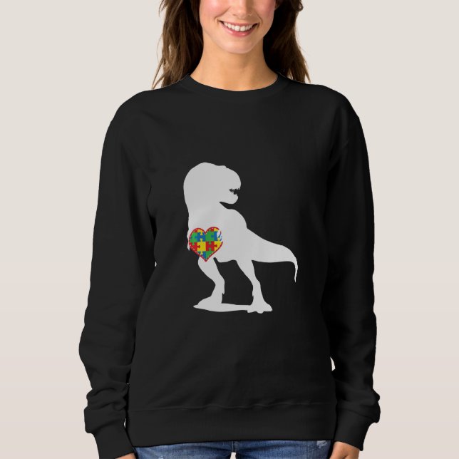 Sudadera Autismo Conciencia Dinosaurio T Rex Puzzle Heart (Anverso)