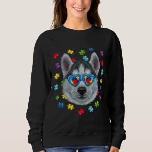 Sudadera Autismo divertido Siberian Husky Dog Puzzle Gafas