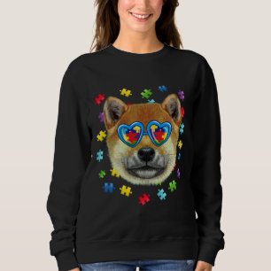 Sudadera Autismo gracioso Shiba Inu Perro puzzle Gafas de s
