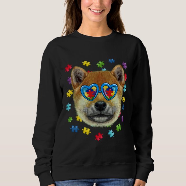Sudadera Autismo gracioso Shiba Inu Perro puzzle Gafas de s (Anverso)