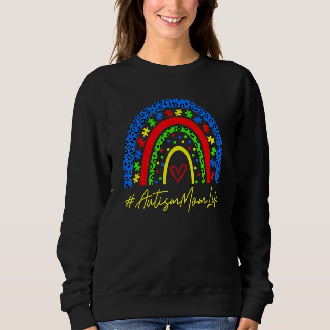 Sudadera Autismo Mamá vida leopardo del arcoiris Día de la  (Anverso)