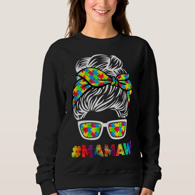 Sudadera Autismo Mamaw Messy Bun Gafas de sol Bandana Madre (Anverso)