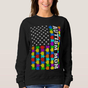 Sudadera Autismo retro Mamá Bandera Americana Amar El Autis