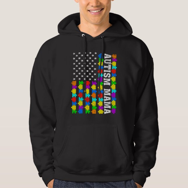 Sudadera Autismo retro Mamá Bandera Americana Amar El Autis (Anverso)