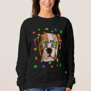 Sudadera Autismo suave Bulldog inglés Puzzle Dog Gafas de s