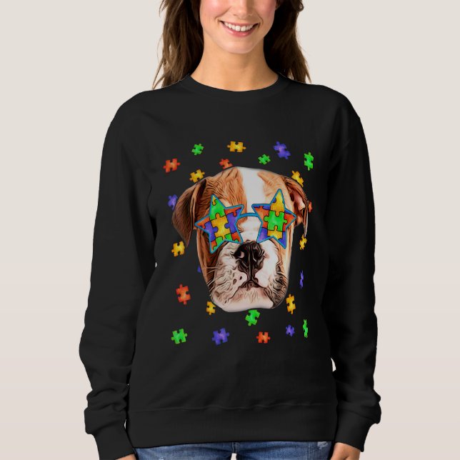 Sudadera Autismo suave Bulldog inglés Puzzle Dog Gafas de s (Anverso)