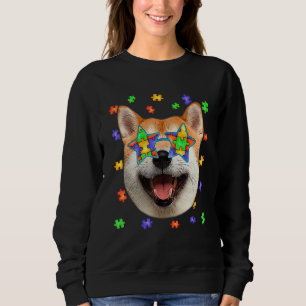Sudadera Autismo suave Shiba Inu Puzzle Gafas de sol Mascot