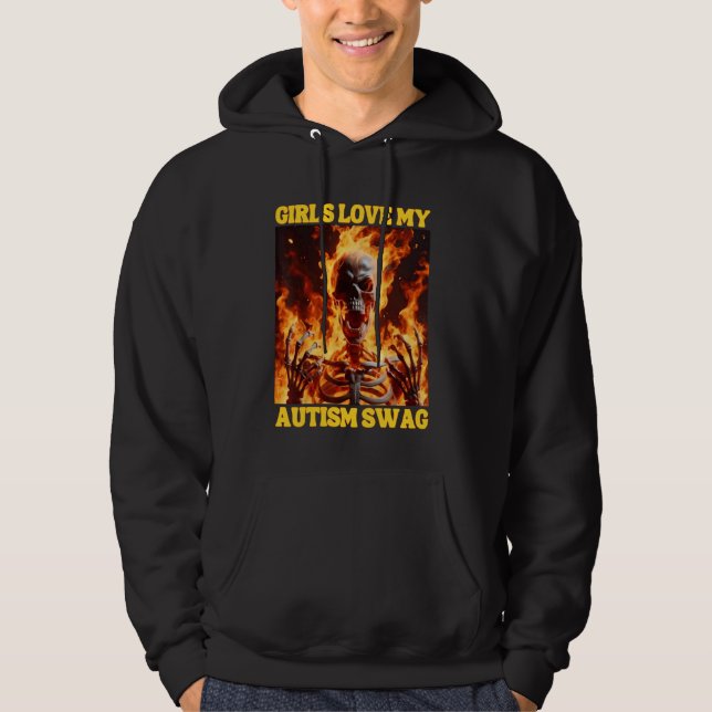 Sudadera Autismo Swag Funny Cringe Duro Skeleton Meme Flame (Anverso)