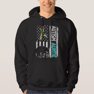 Sudadera Autista de oso de tía con bandera norteamericana a
