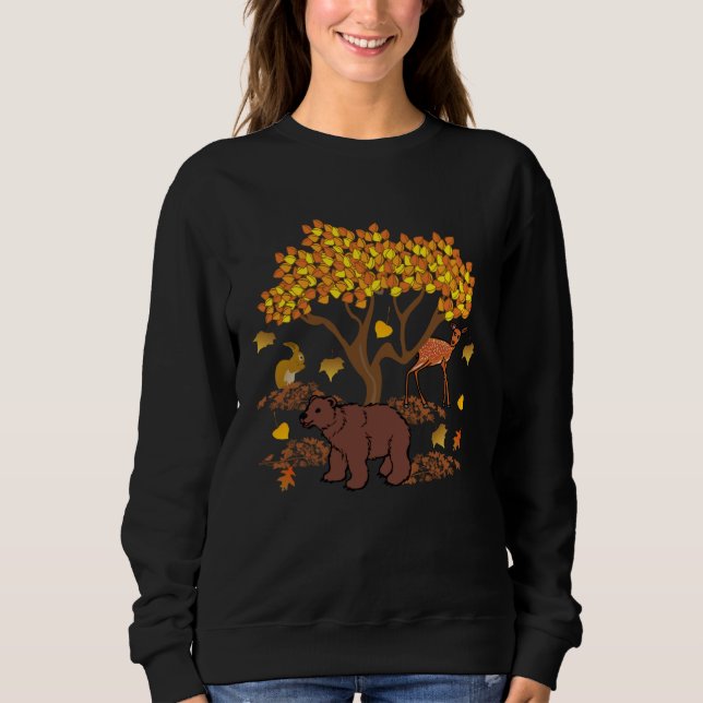 Sudadera Autumn Leaves Wildlife Nature Cute Bear Deer Fores (Anverso)