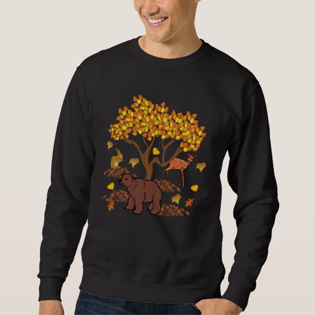 Sudadera Autumn Leaves Wildlife Nature Cute Bear Deer Fores (Anverso)