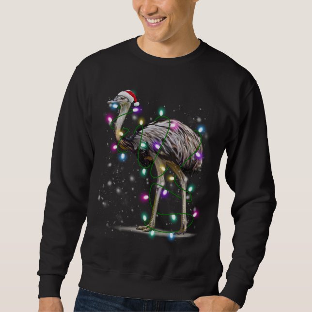 Sudadera Ave Santa Emu con luces de Navidad regalo Gracioso (Anverso)
