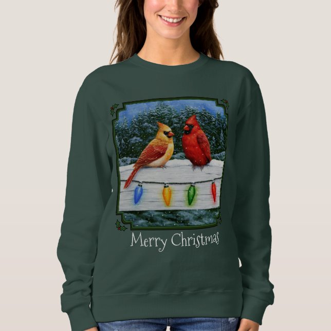 Sudadera Aves cardenales y luces Navidades (Anverso)
