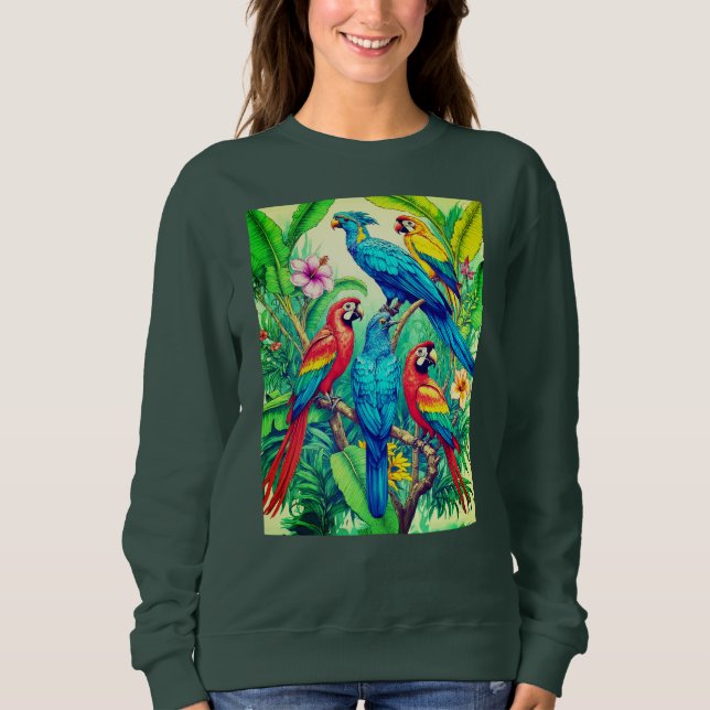 Sudadera Aves tropicales Ilustracion botánico (Anverso)