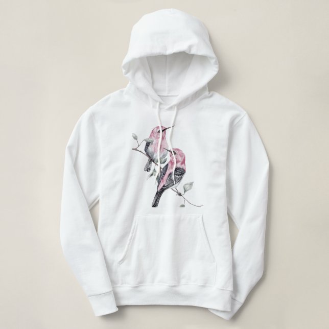 Sudadera Aves y flores rosas en acuarela (Diseño del anverso)