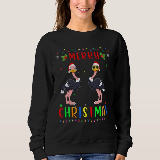 Sudadera Avestruces de luces de Navidad Pijama de Navidad a (Anverso)