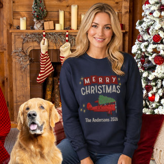 Sudadera Avión Transporta Árbol Divertida Navidad Familiar