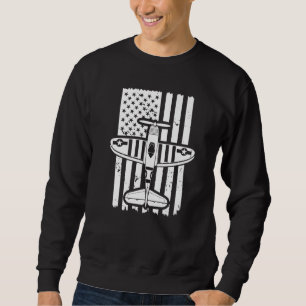 Sudadera Avión Vintage Biplano Bandera EE. UU. Piloto Avió