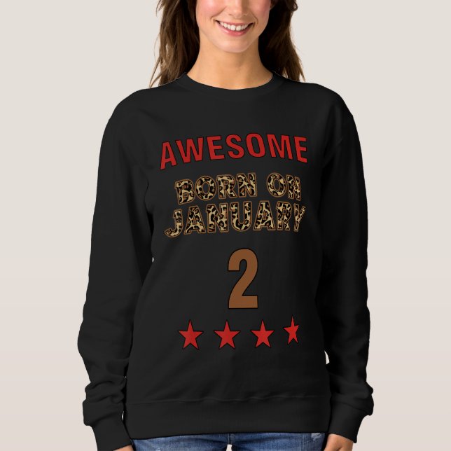 Sudadera Awesome born on 2nd January 2 Leopard Print Januar (Anverso)