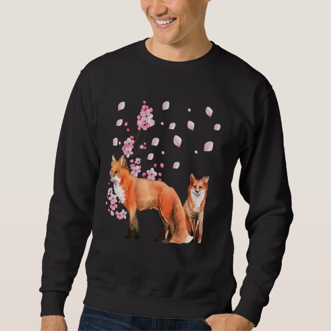 Sudadera Awesome Foxes Lovers Shirt Japanese Cherry Flower  (Anverso)