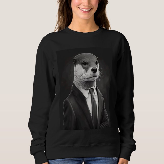 Sudadera Awesome Sea Otter Animal Cool Otter In Black Suit  (Anverso)