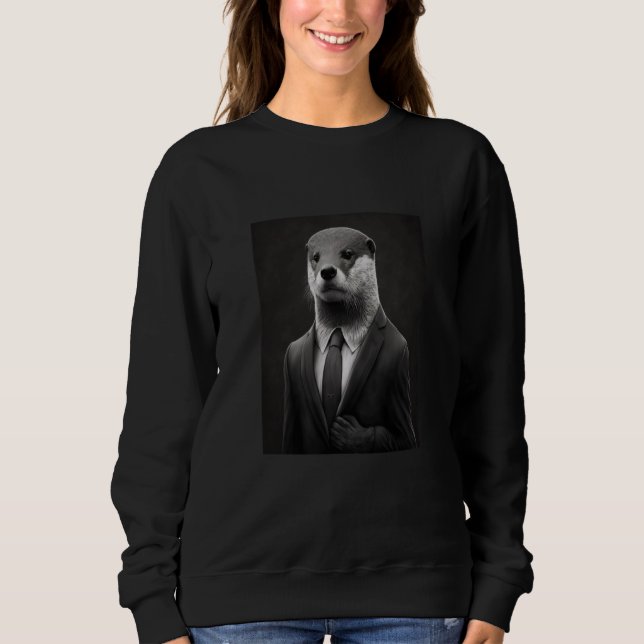 Sudadera Awesome Sea Otter Animal Cool Otter In Black Suit  (Anverso)
