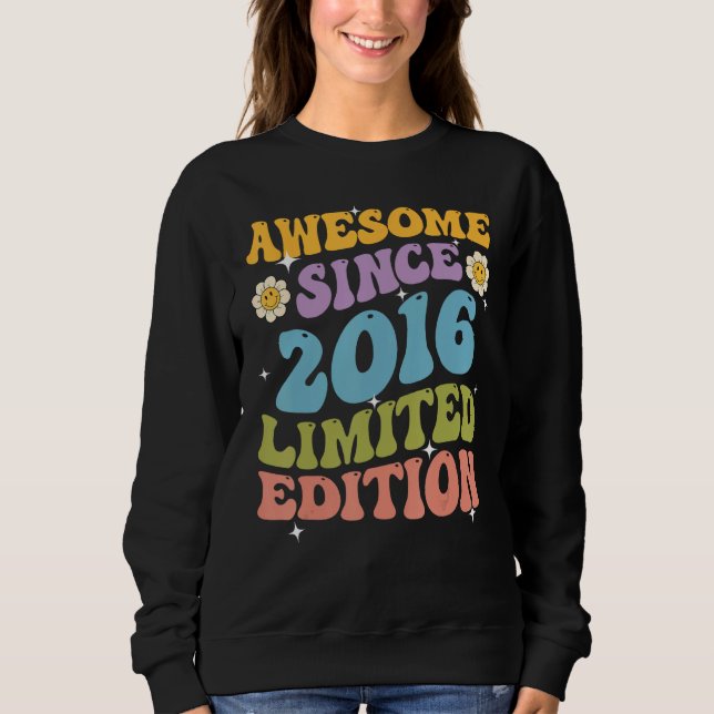 Sudadera Awesome Since 2016 Retro Groovy Shirt Gifts For Wo (Anverso)