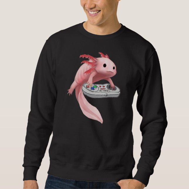Sudadera Axolotl Fish Jugando Videojuego White-Axolotl Liza (Anverso)