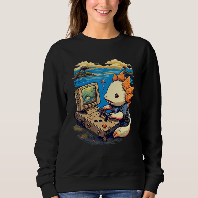 Sudadera Axolotl Fish Playing Video Game Lizard Gamer (Anverso)