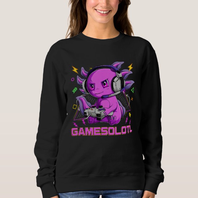 Sudadera Axolotl Fish Playing Video Game White Axolotl Liza (Anverso)