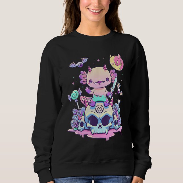 Sudadera Axolotl Halloween Skull Creepy Axolotl Pastel Goth (Anverso)