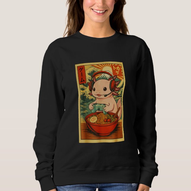 Sudadera Axolotl Salamander Gaming Ramen Ukiyo-e Great Wave (Anverso)