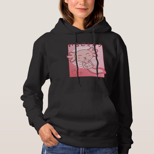 Sudadera Axolotl Strawberry Milk Retro Kawaii Japón Axolotl (Anverso)