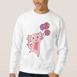Sudadera Axolotl, un animal dulce, vuela con globos hacia a