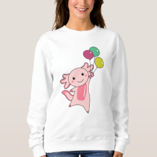 Sudadera Axolotl, un animal dulce, vuela con globos hacia a