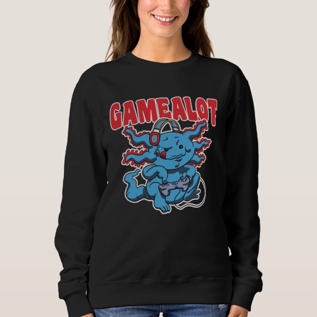 Sudadera Axolotl with controller and the saying Gamealot (Anverso)