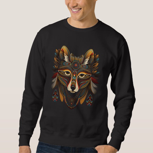 Sudadera Azteca Fox Illustration Traditional Mexico Animal (Anverso)