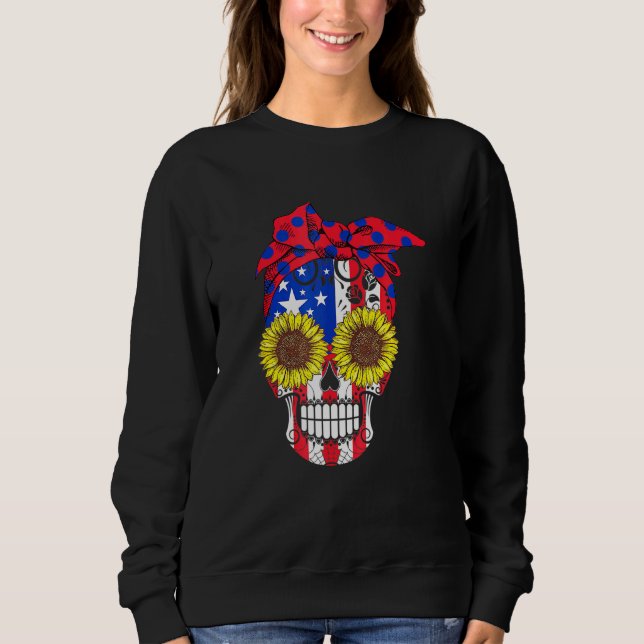 Sudadera Azúcar Skull Bandera americana girasol flores flor (Anverso)