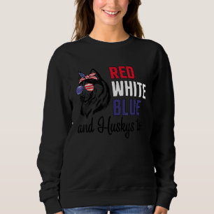 Sudadera Azul blanco rojo y Huskys demasiado perros Indepen