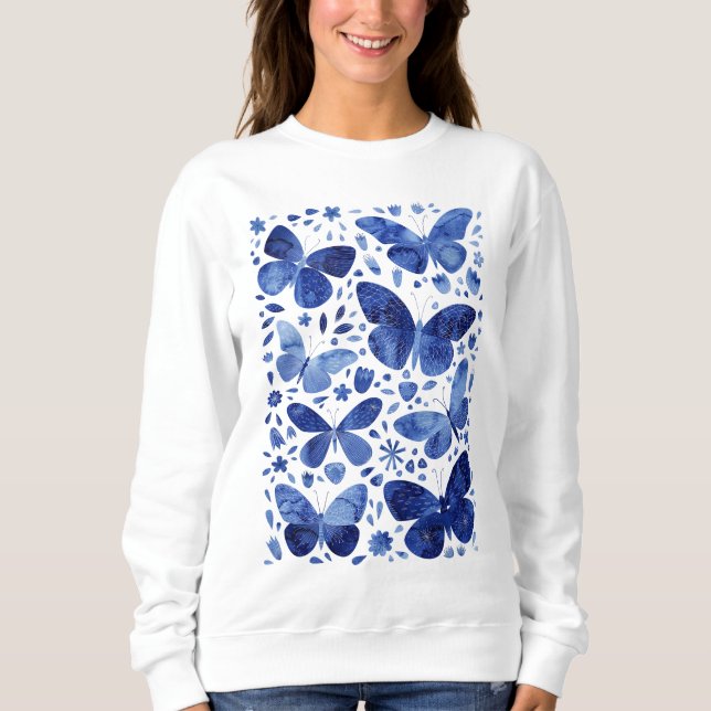 Sudadera Azul de agua de mariposas (Anverso)